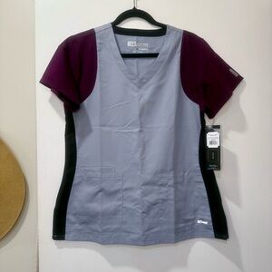 Grey's Anatomy 3 Pocket Color-Block Scrub Top NWT